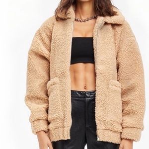 I AM GIA Pixie Teddy Sherpa Zip Up Caramel Colored Jacket NWT Large. See photos